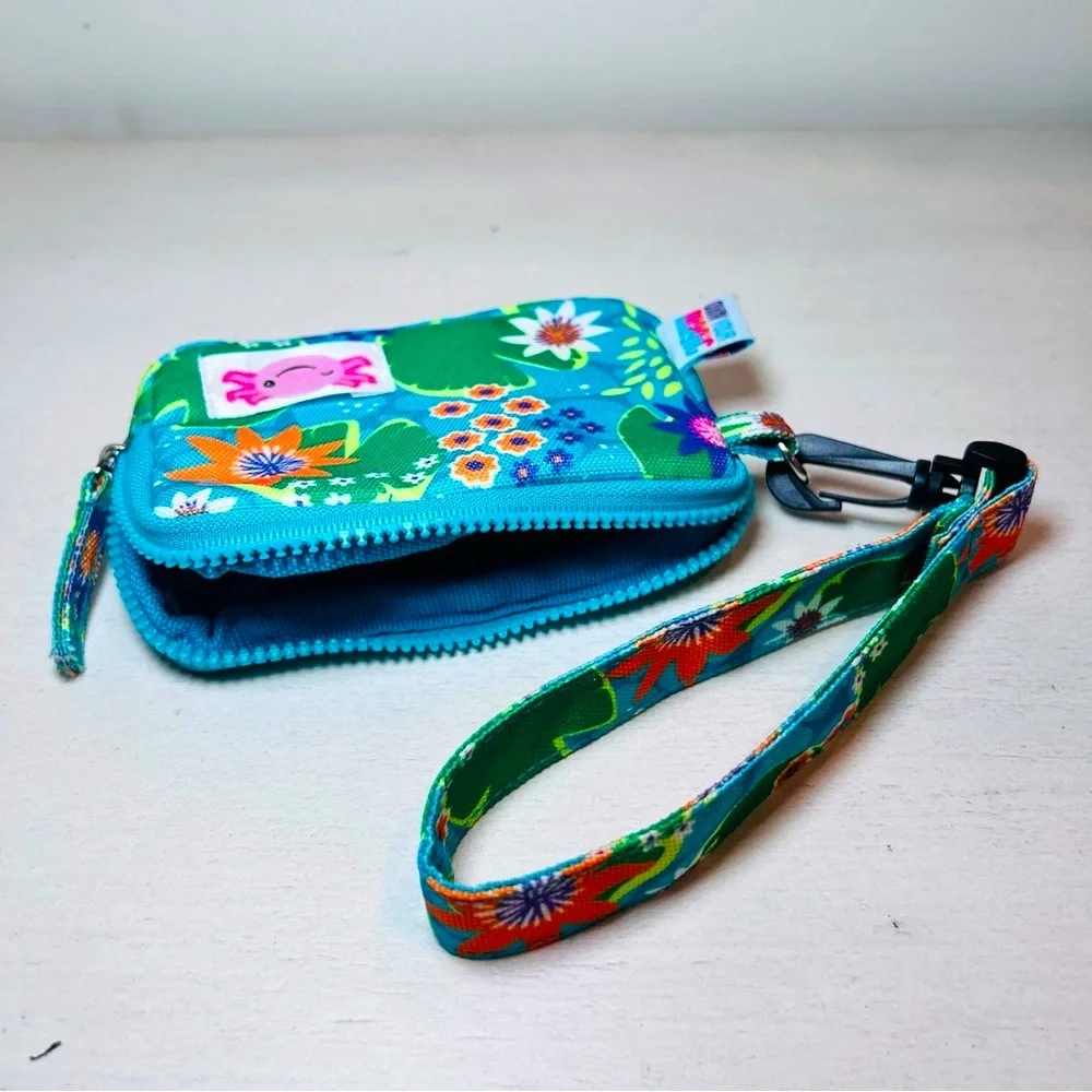 LITTLE BROWNIE BAKERS Axolotl Floral Zip Wallet Teal Wristlet Kids NWOT Gift